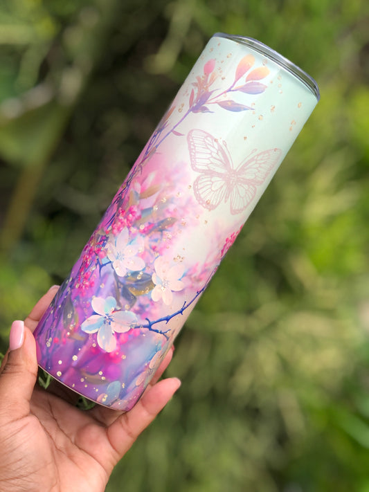 20oz Skinny Tumbler - Pink Florals