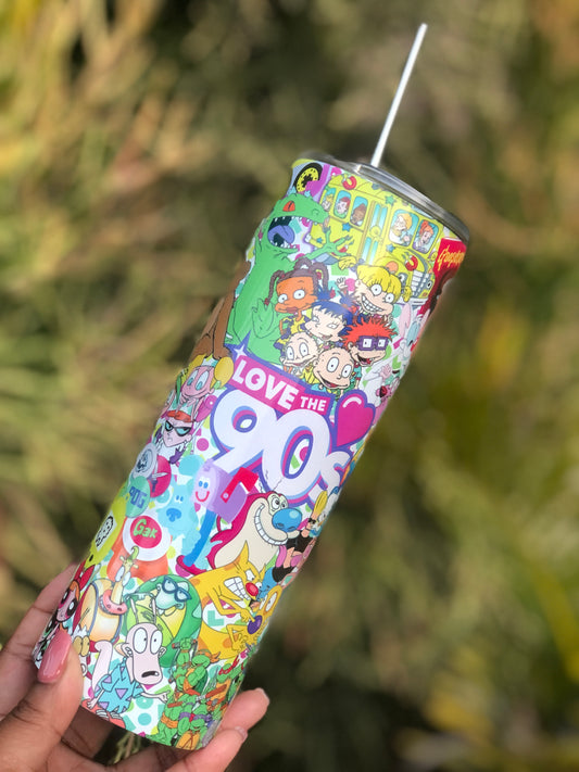 20oz Skinny Tumbler - 90's Themed Cartoon Characters