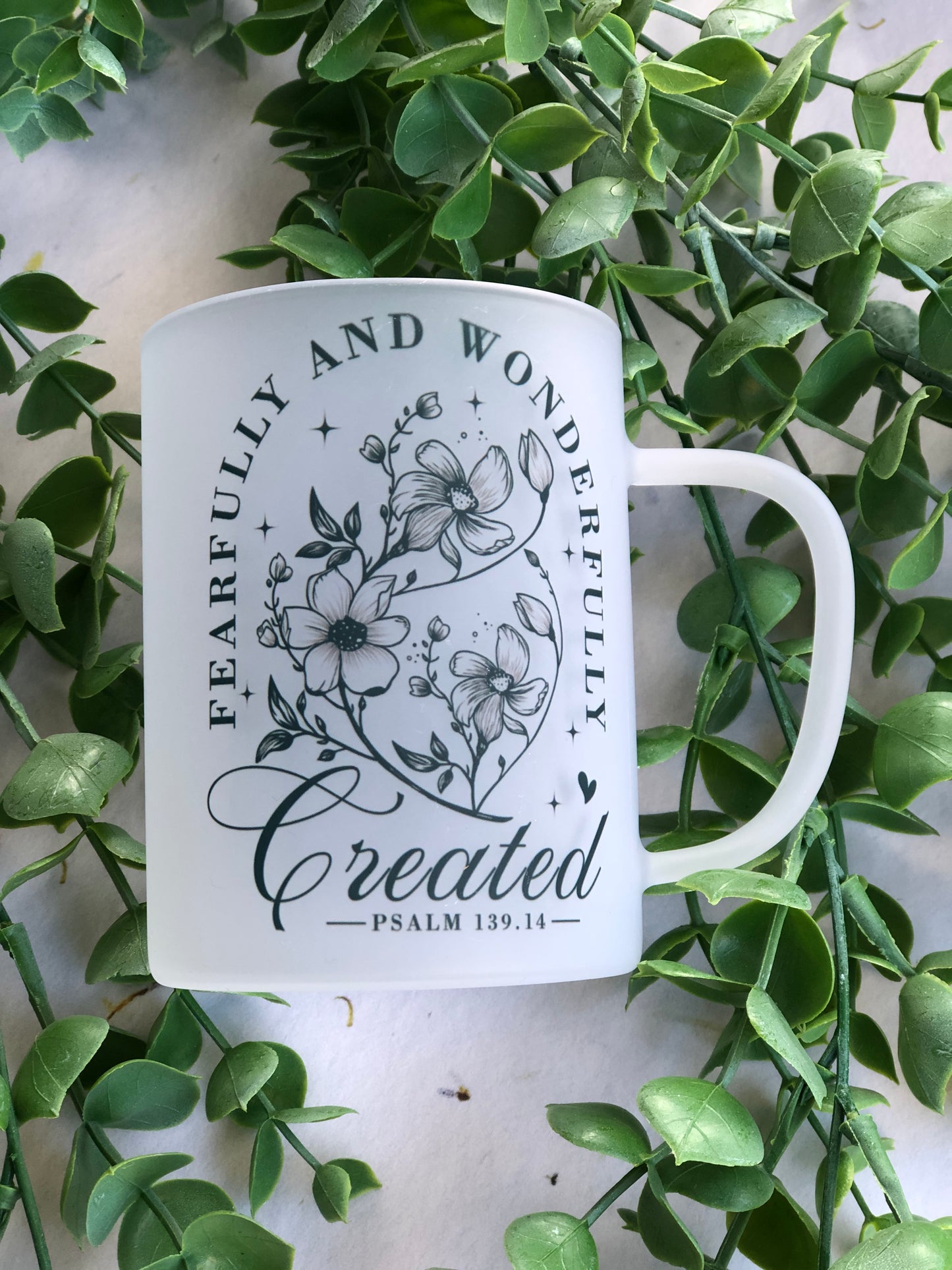 Frosted Glass Mug - Fearfully and Wonderfully Created