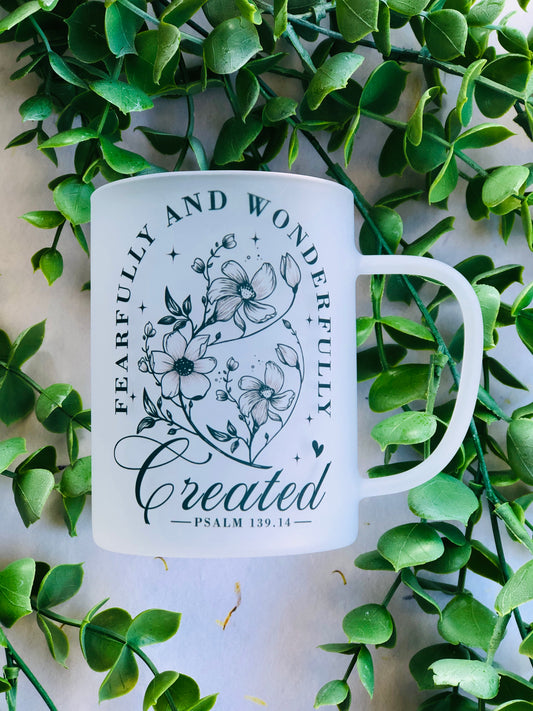 Frosted Glass Mug - Fearfully and Wonderfully Created