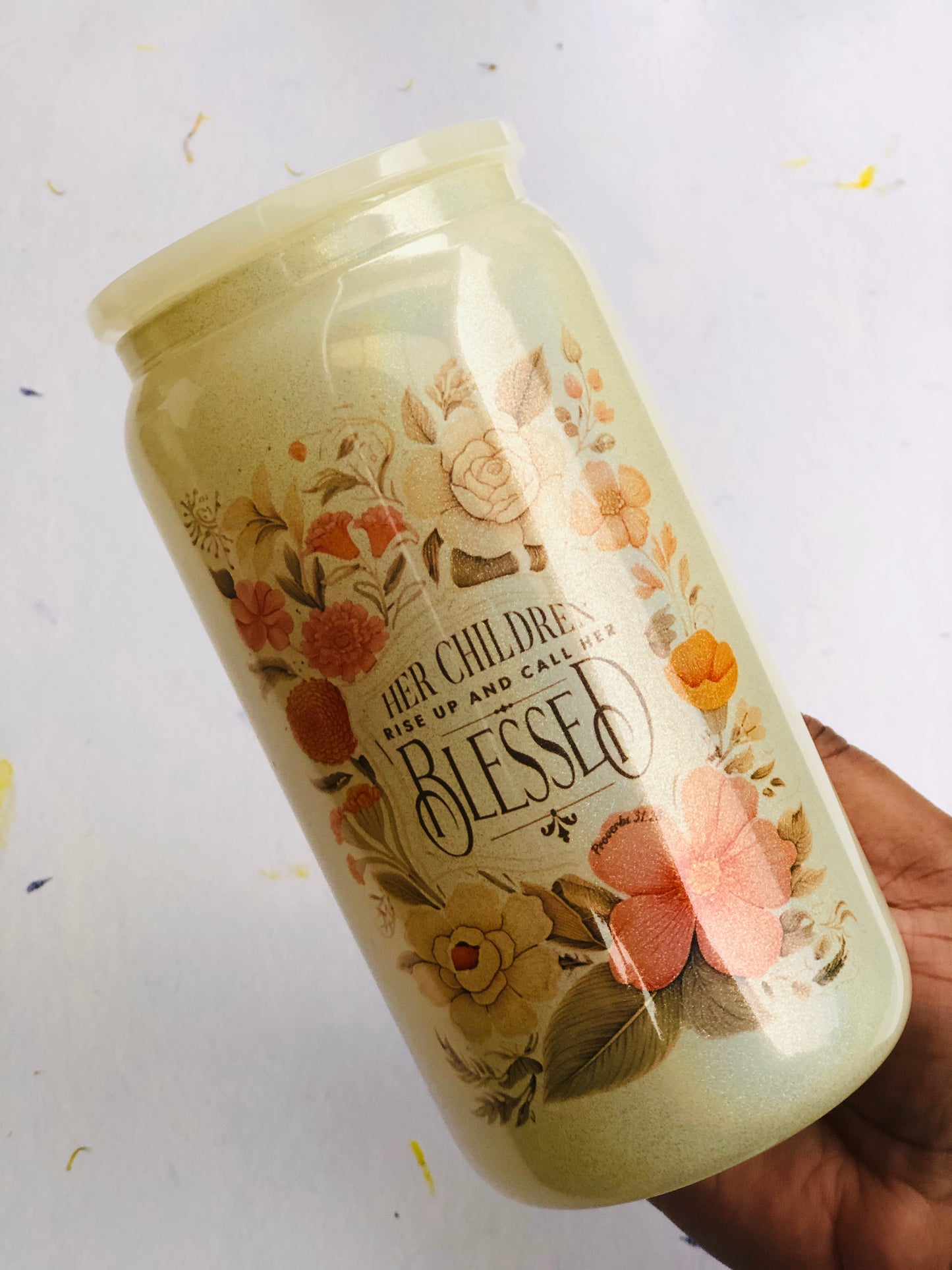 Shimmer Glass Can - Her Children Call Her Blessed