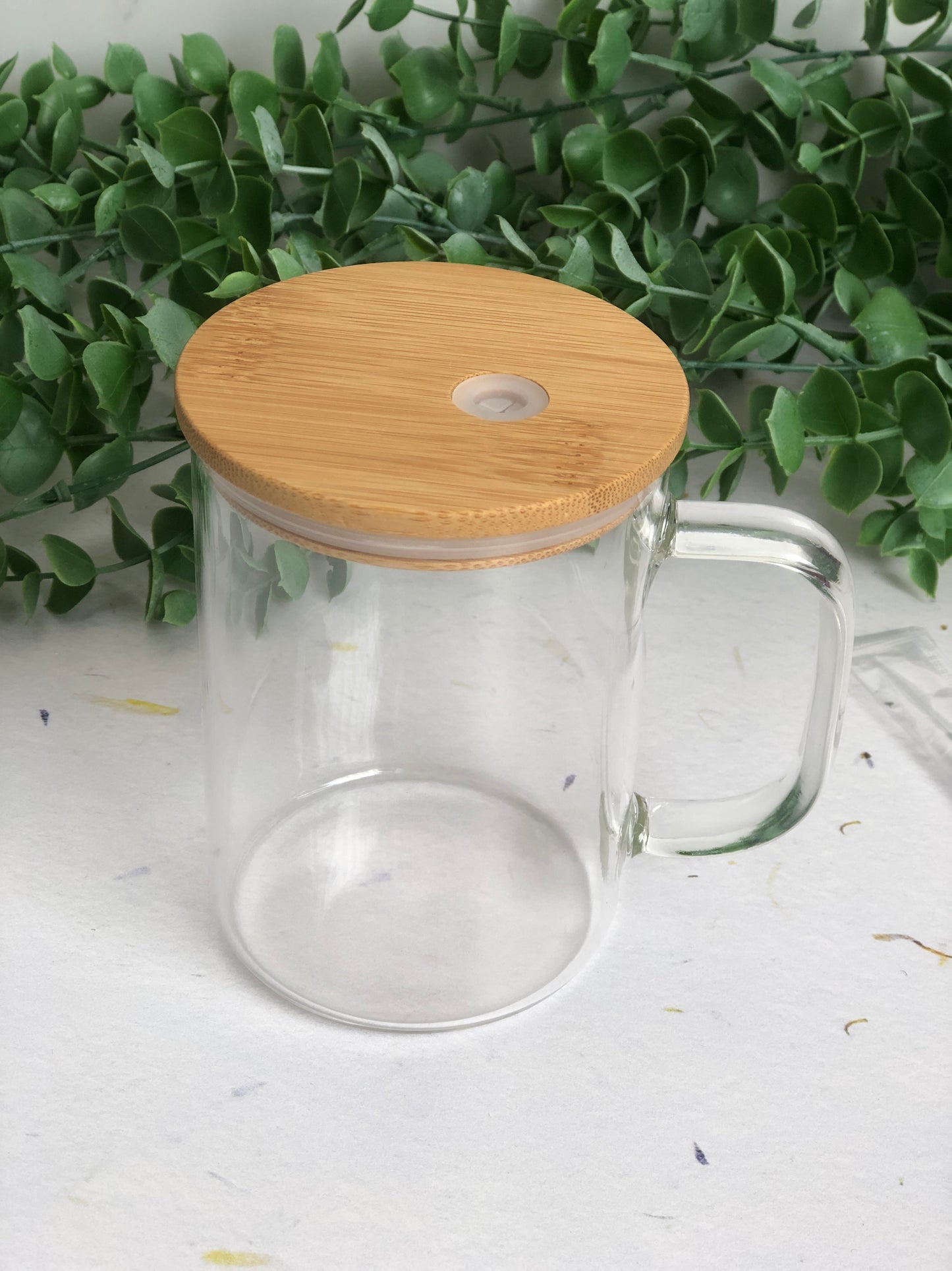 Glass Mug with Lid- Colourful Florals