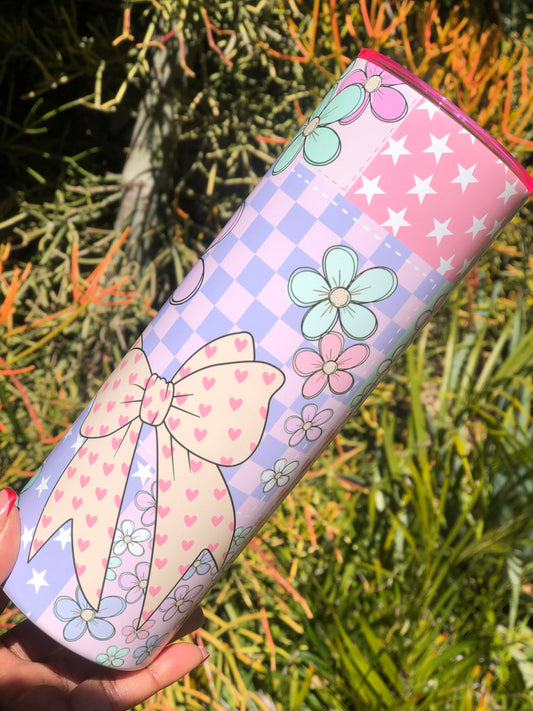 20oz Skinny Tumbler - Colourful Bows