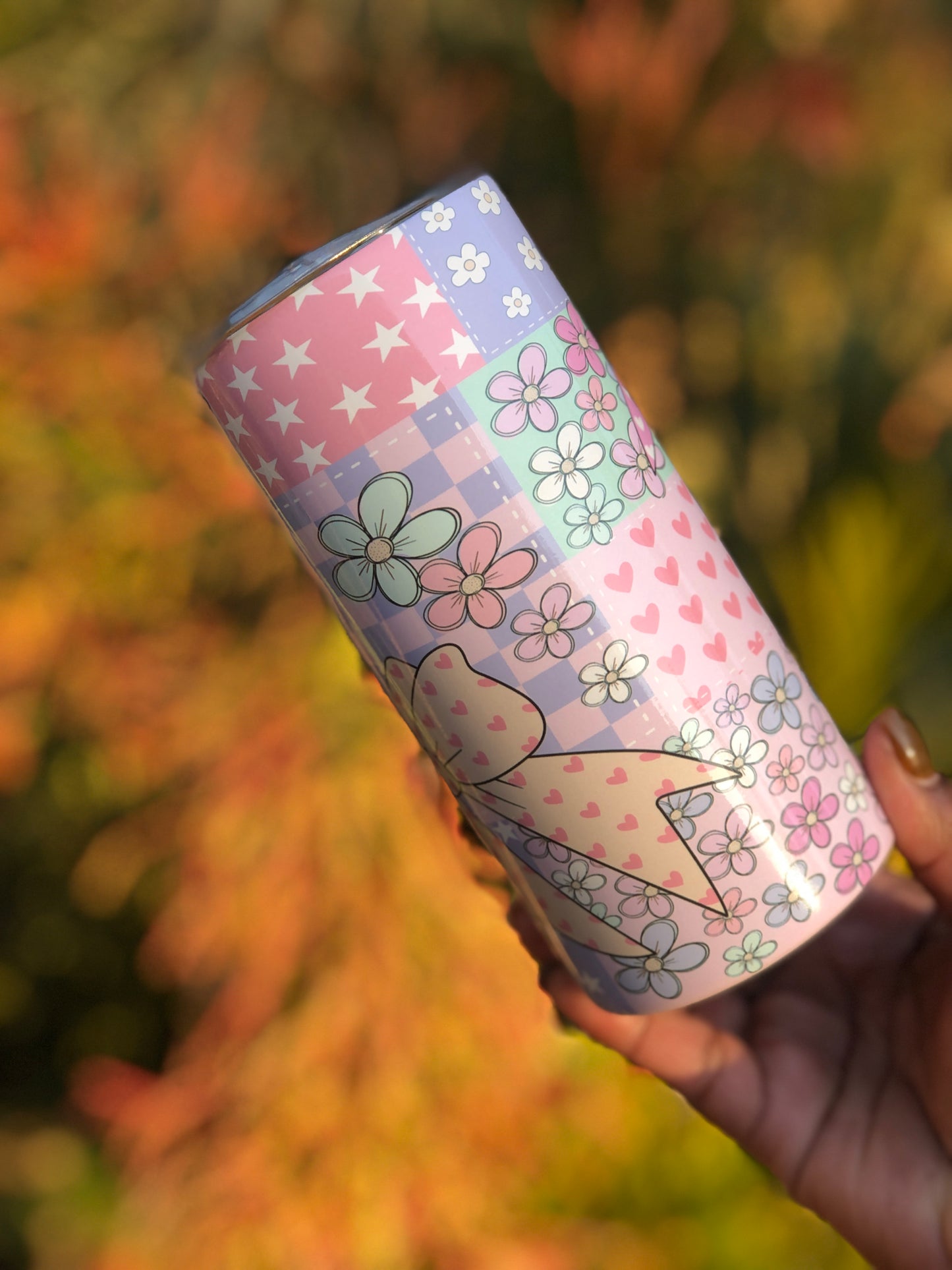15oz Skinny Tumbler - Colourful Bows