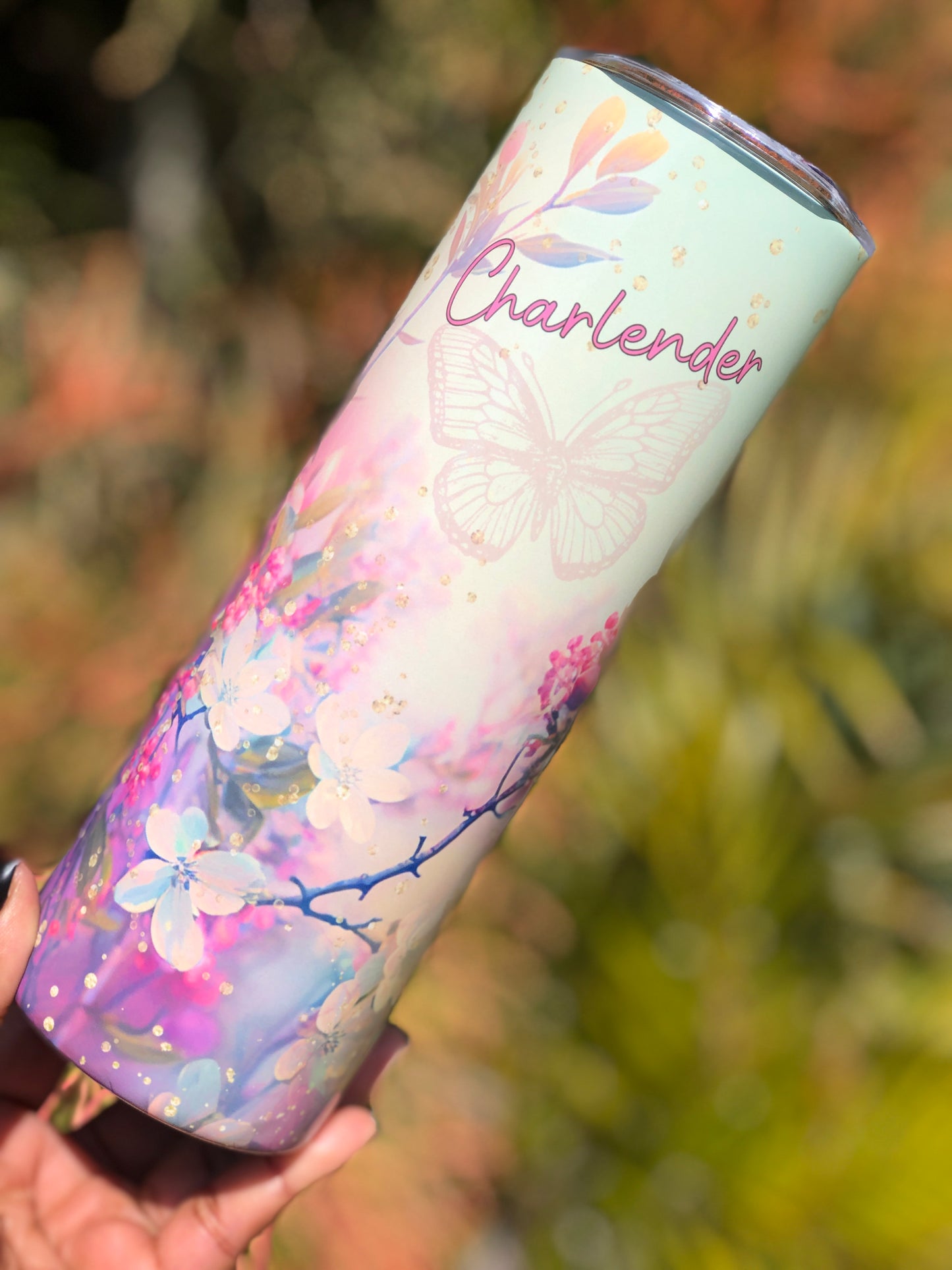 20oz Skinny Tumbler - Pink Florals