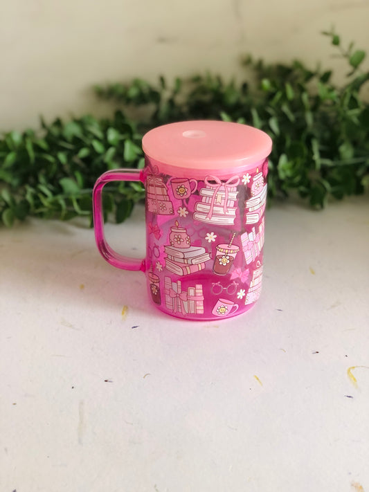 Glass Mug with Lid - Books and Coffee