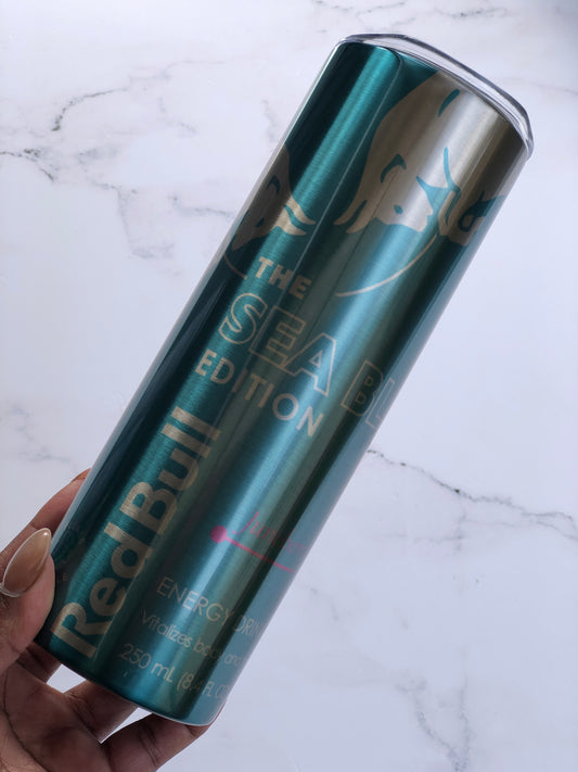 20oz Silver Skinny Tumbler - Red Bull Sea Blue Edition