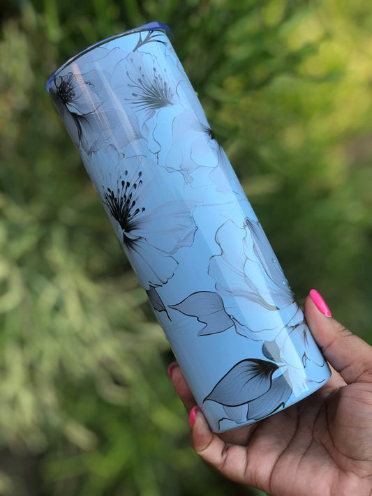 20oz Skinny Tumbler - Black Ink Florals