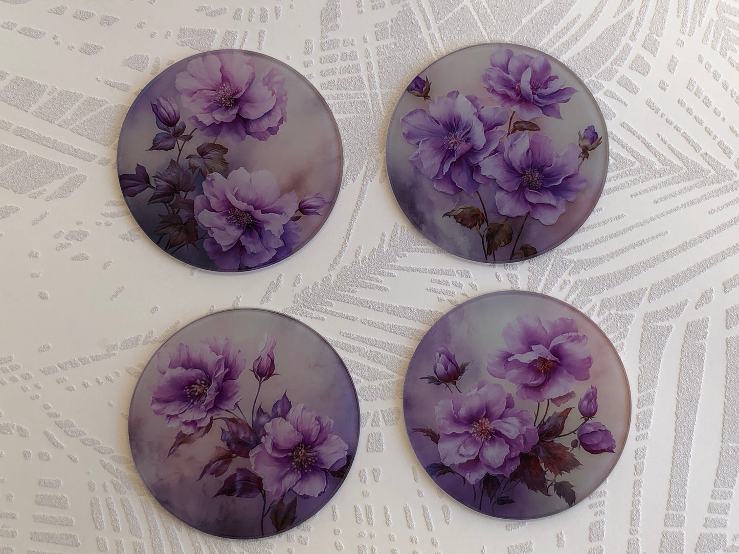 Glass Coasters - Purple Flowers