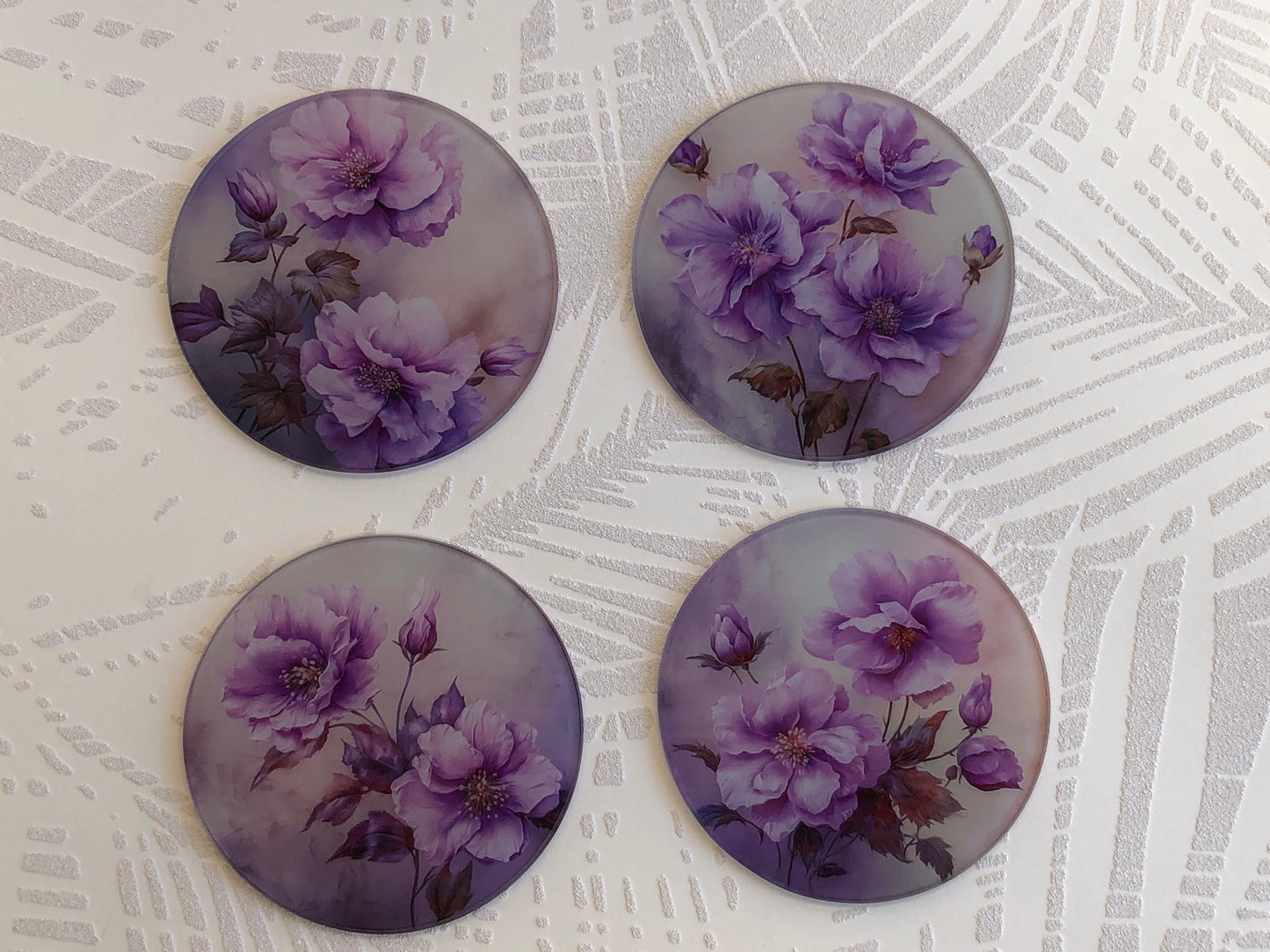 Glass Coasters - Purple Flowers