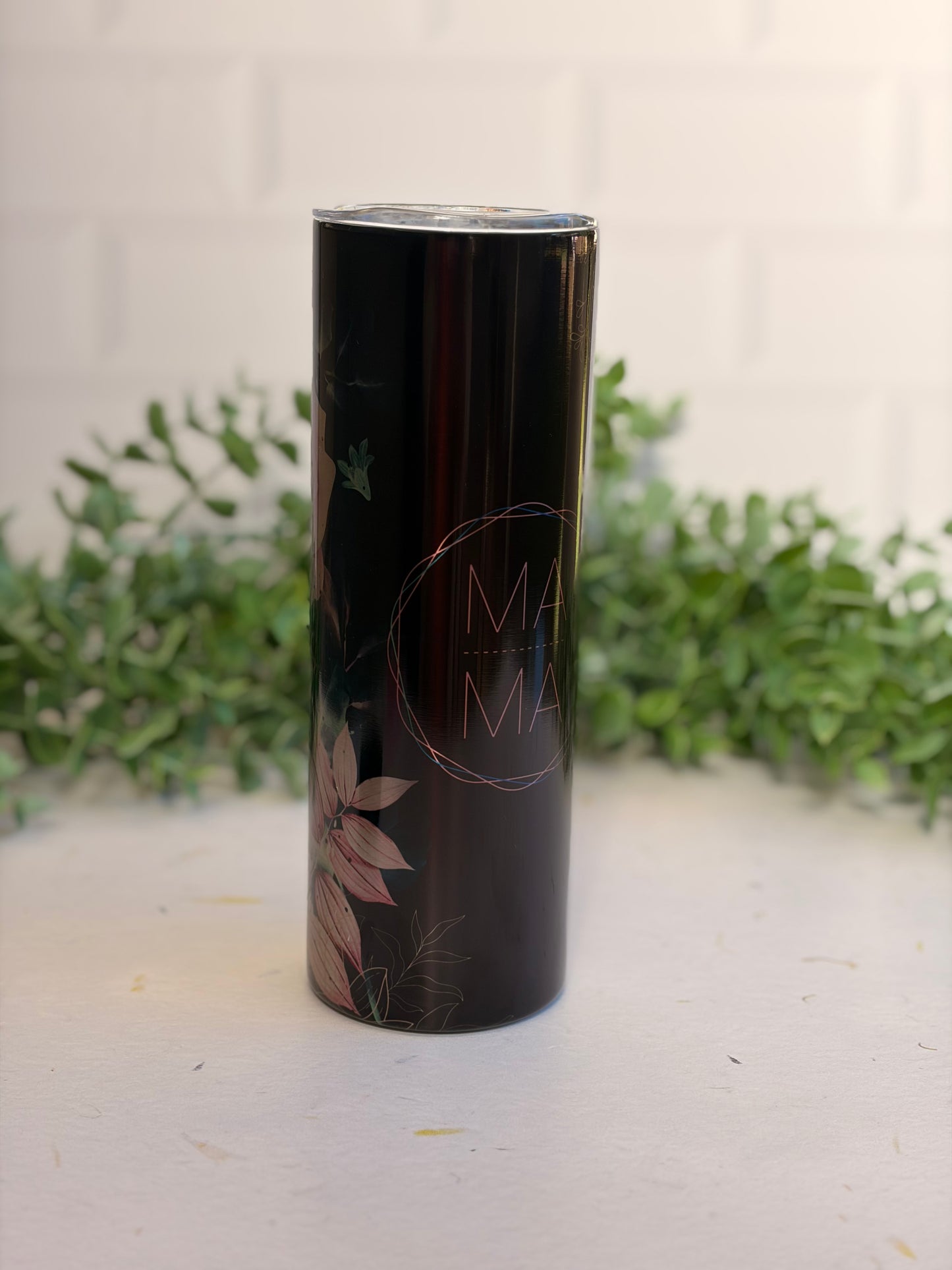 20oz Skinny Tumbler - Mama Black & Pink Florals