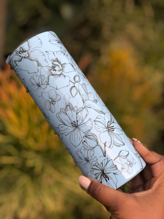 20oz Skinny Tumbler - Black Floral Petals
