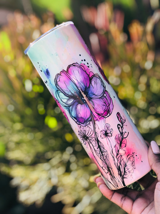 20oz Skinny Tumbler - Colourful Flowers