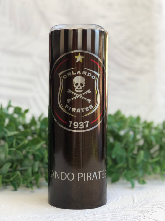 20oz Silver Skinny Tumbler - Orlando Pirates Black