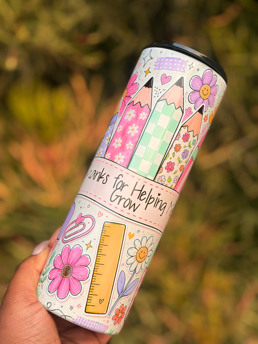 20oz Skinny Tumbler - Teacher Pencil Design