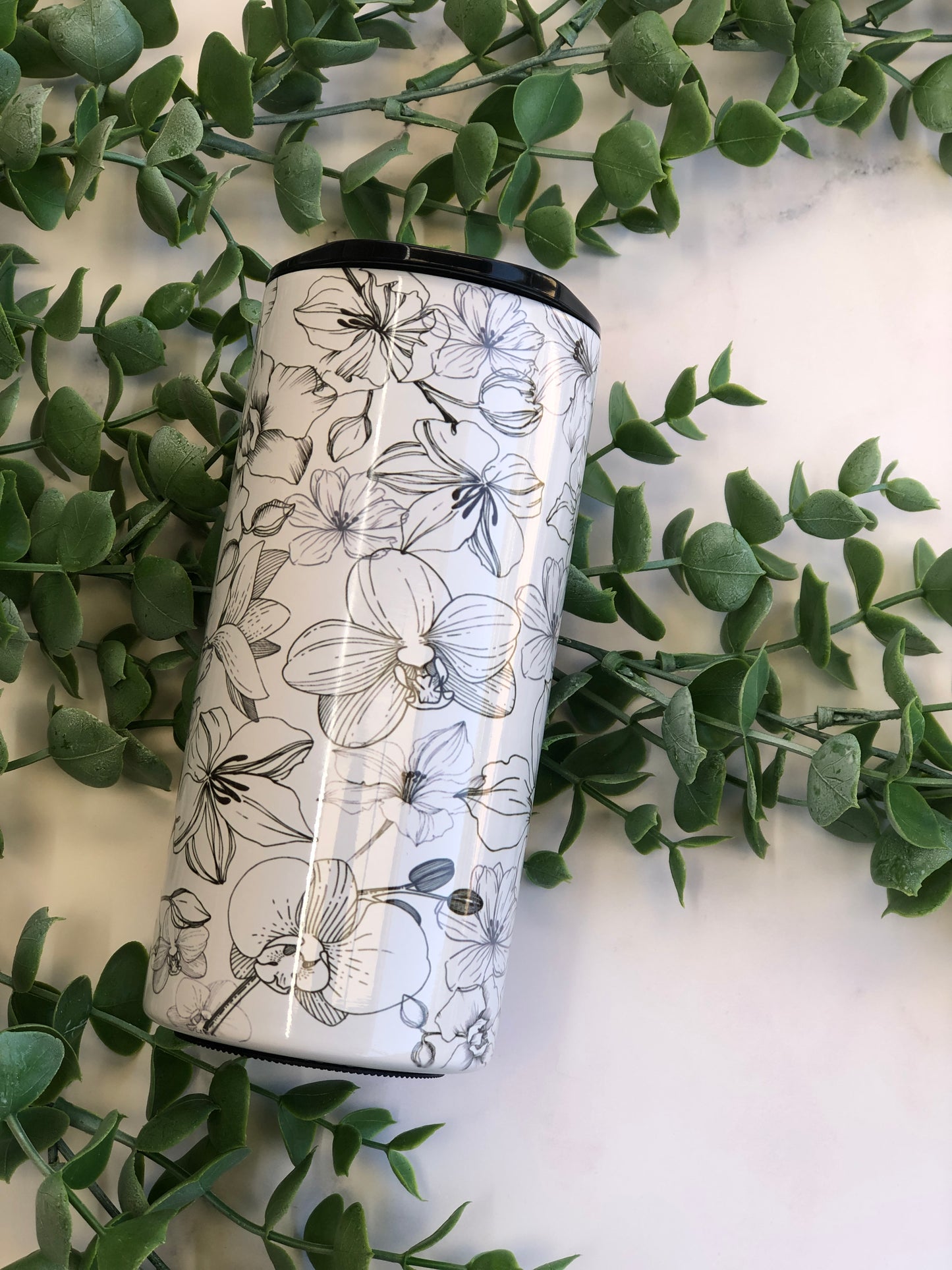 15oz Skinny Tumbler - Black Florals