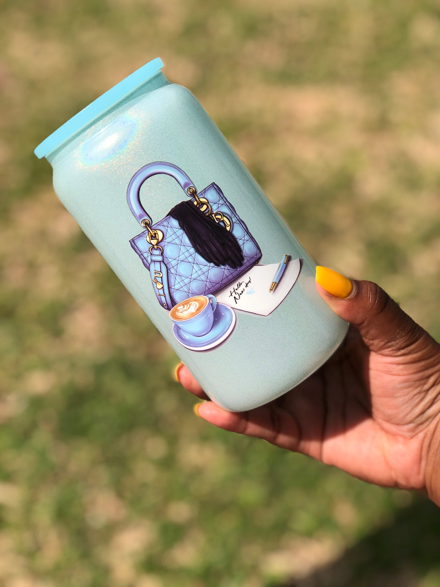 Shimmer Glass Can - New Day Blue Bag