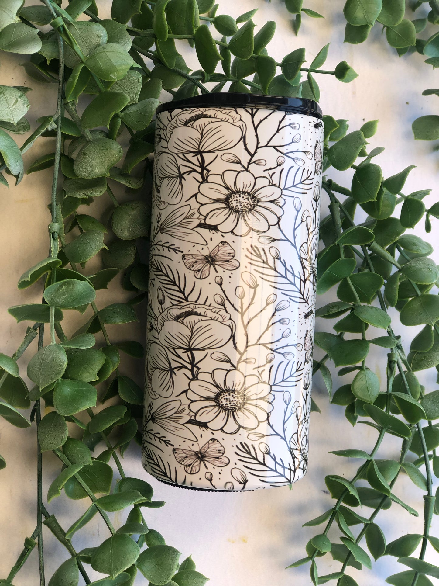15oz Skinny Tumbler - Black Florals
