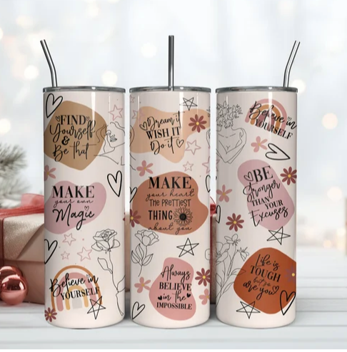 20oz Skinny Tumbler - Positive Affirmations Neutral
