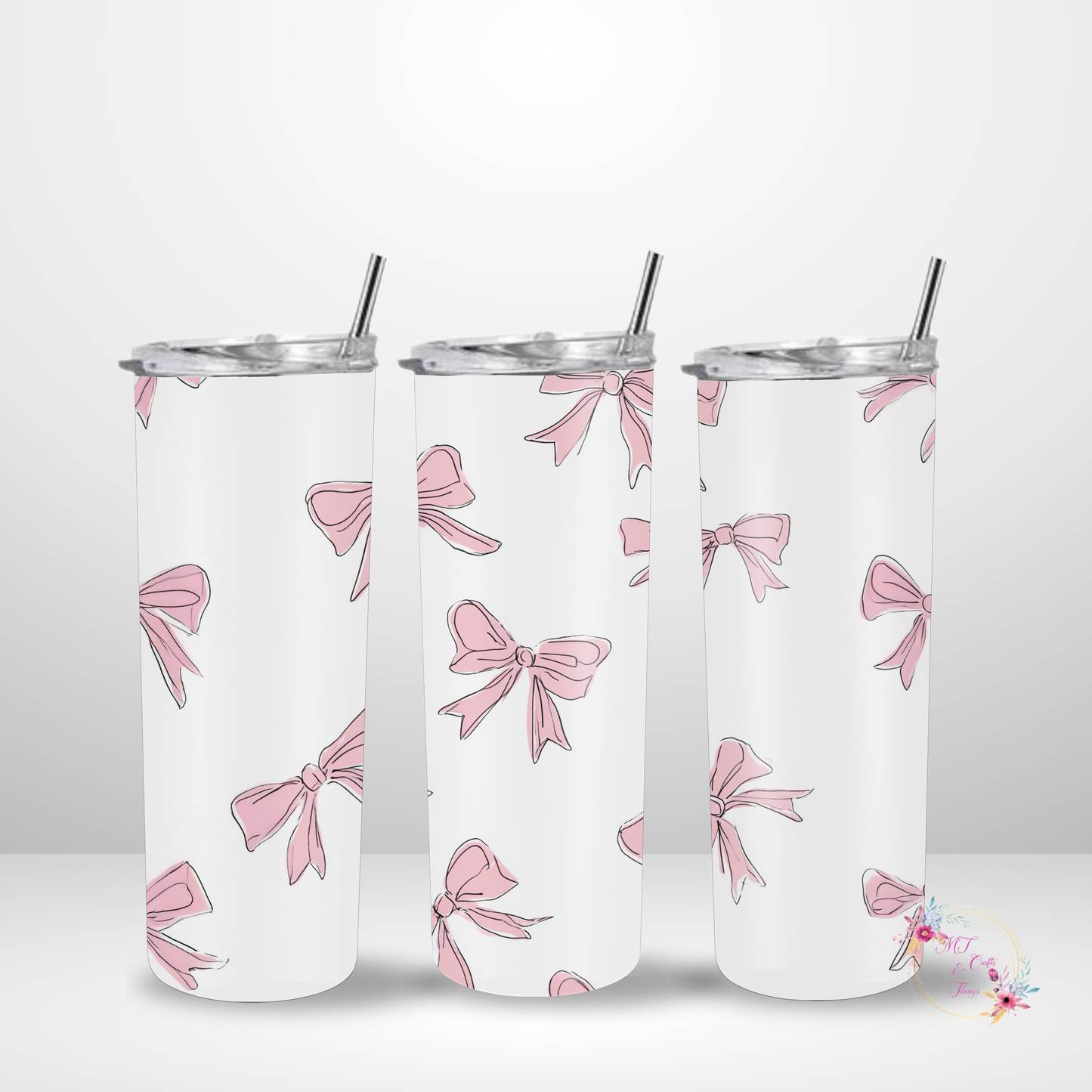 20oz Skinny Tumbler - Pink Bows