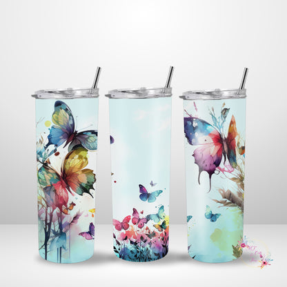 20oz Skinny Tumbler - Watercolour Butterflies
