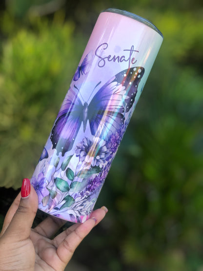 20oz Skinny Tumbler  - Pink & Purple Butterfly
