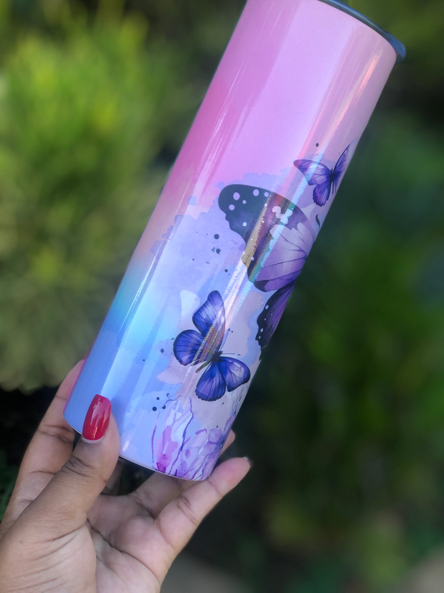 20oz Skinny Tumbler  - Pink & Purple Butterfly