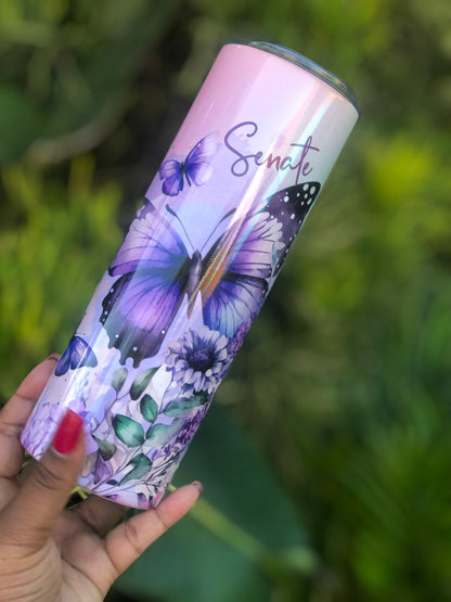 20oz Skinny Tumbler  - Pink & Purple Butterfly