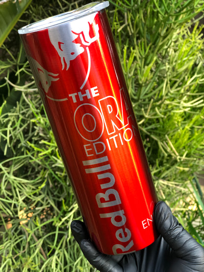 20oz Silver Skinny Tumbler - Bull Orange Edition