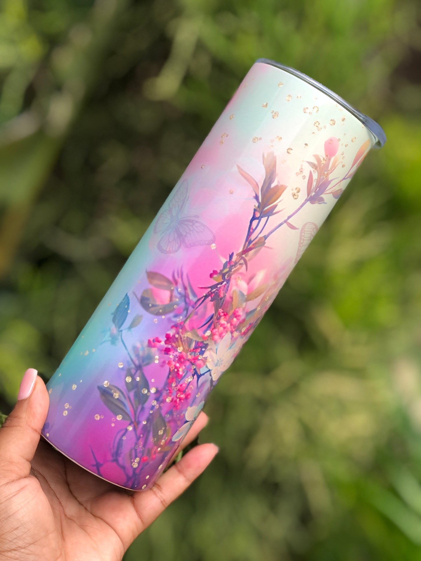 20oz Skinny Tumbler - Pink Florals