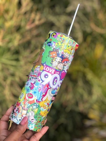 20oz Skinny Tumbler - 90's Themed Cartoon Characters