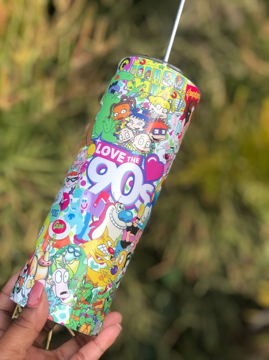 20oz Skinny Tumbler - 90's Themed Cartoon Characters