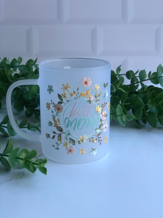 Frosted Glass Mug - Best Mom Floral