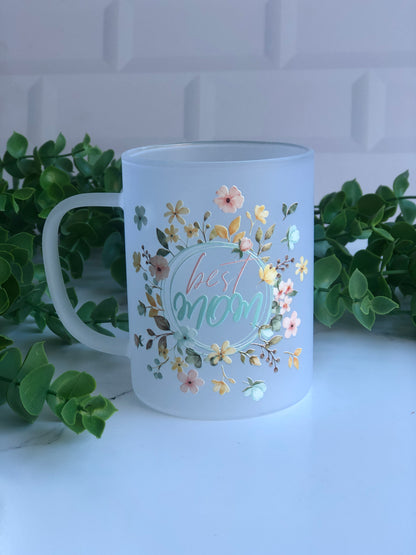 Frosted Glass Mug - Best Mom Floral