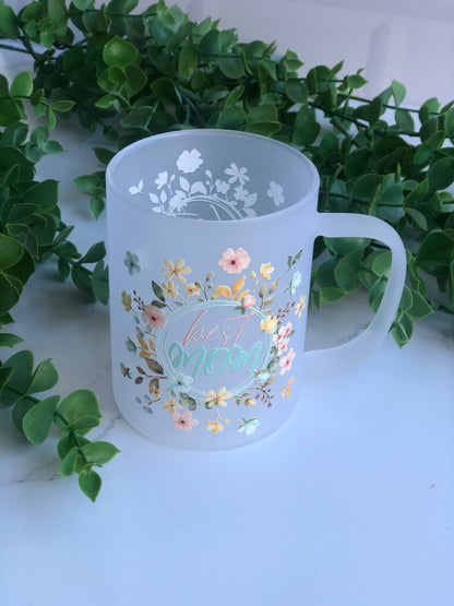 Frosted Glass Mug - Best Mom Floral