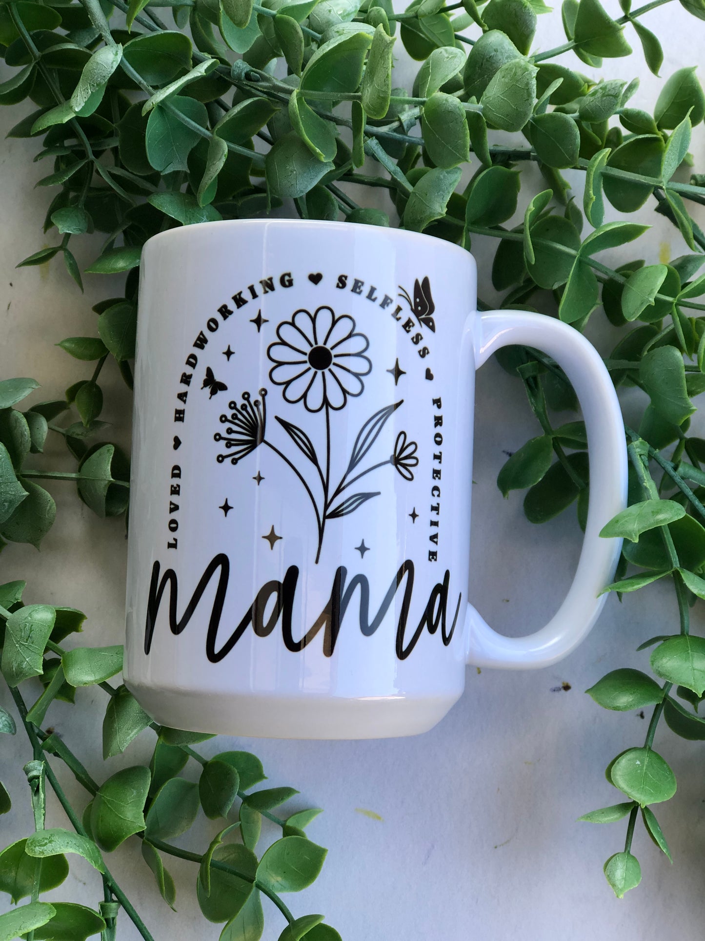 15oz Ceramic Mug - Mama Black Florals