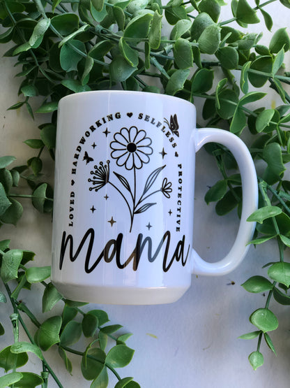 15oz Ceramic Mug - Mama Black Florals