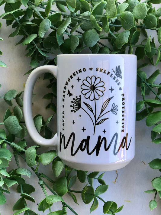 15oz Ceramic Mug - Mama Black Florals