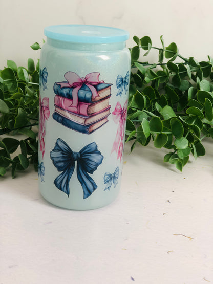 Shimmer Glass Can - Bows and Books