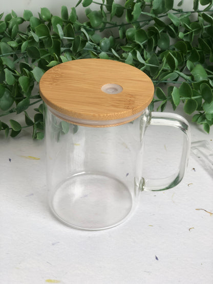 Glass Mug with Lid- Colourful Florals