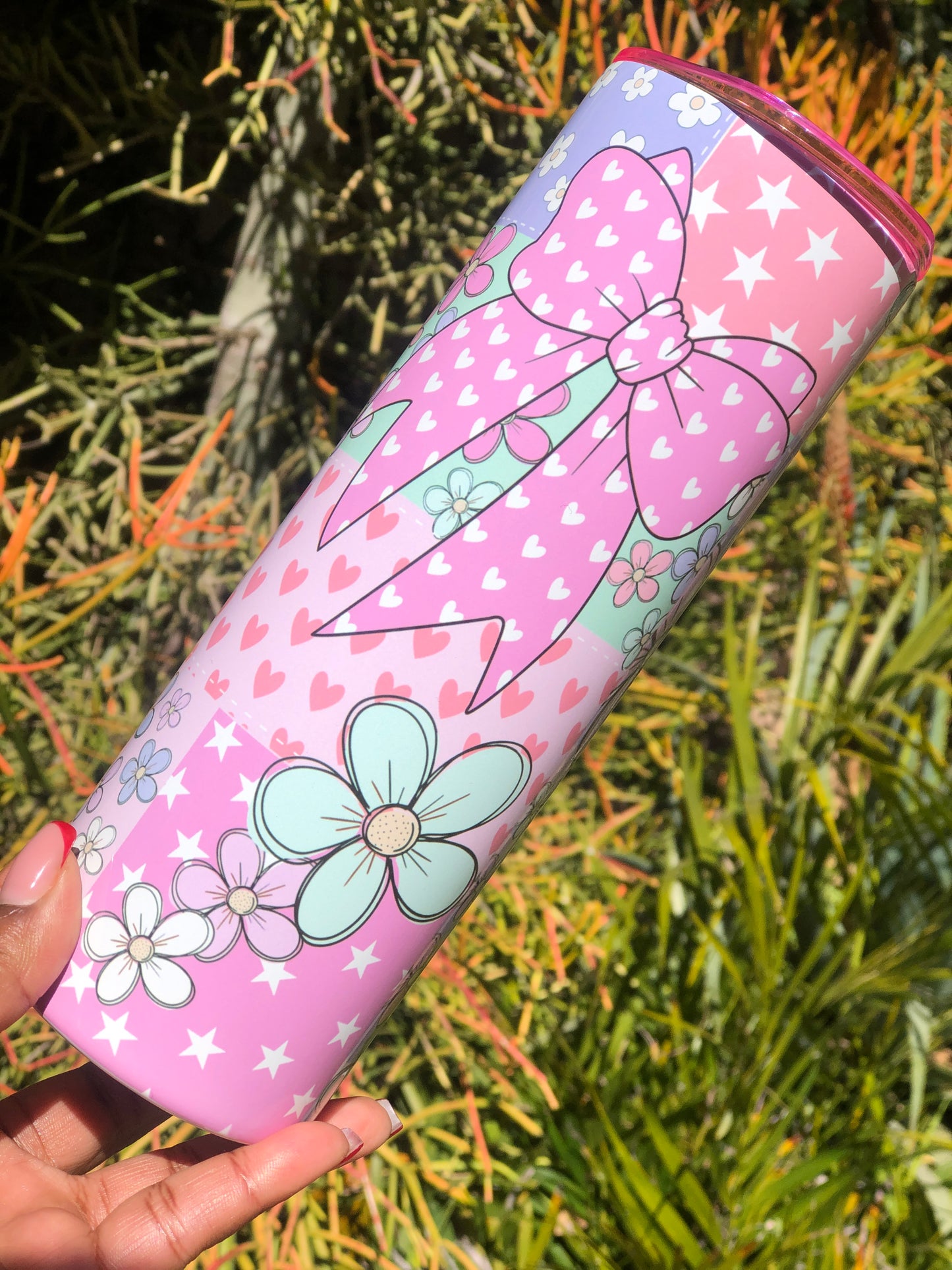 20oz Skinny Tumbler - Colourful Bows