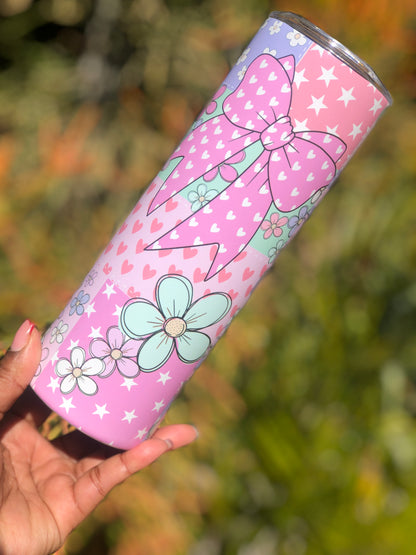 20oz Skinny Tumbler - Colourful Bows