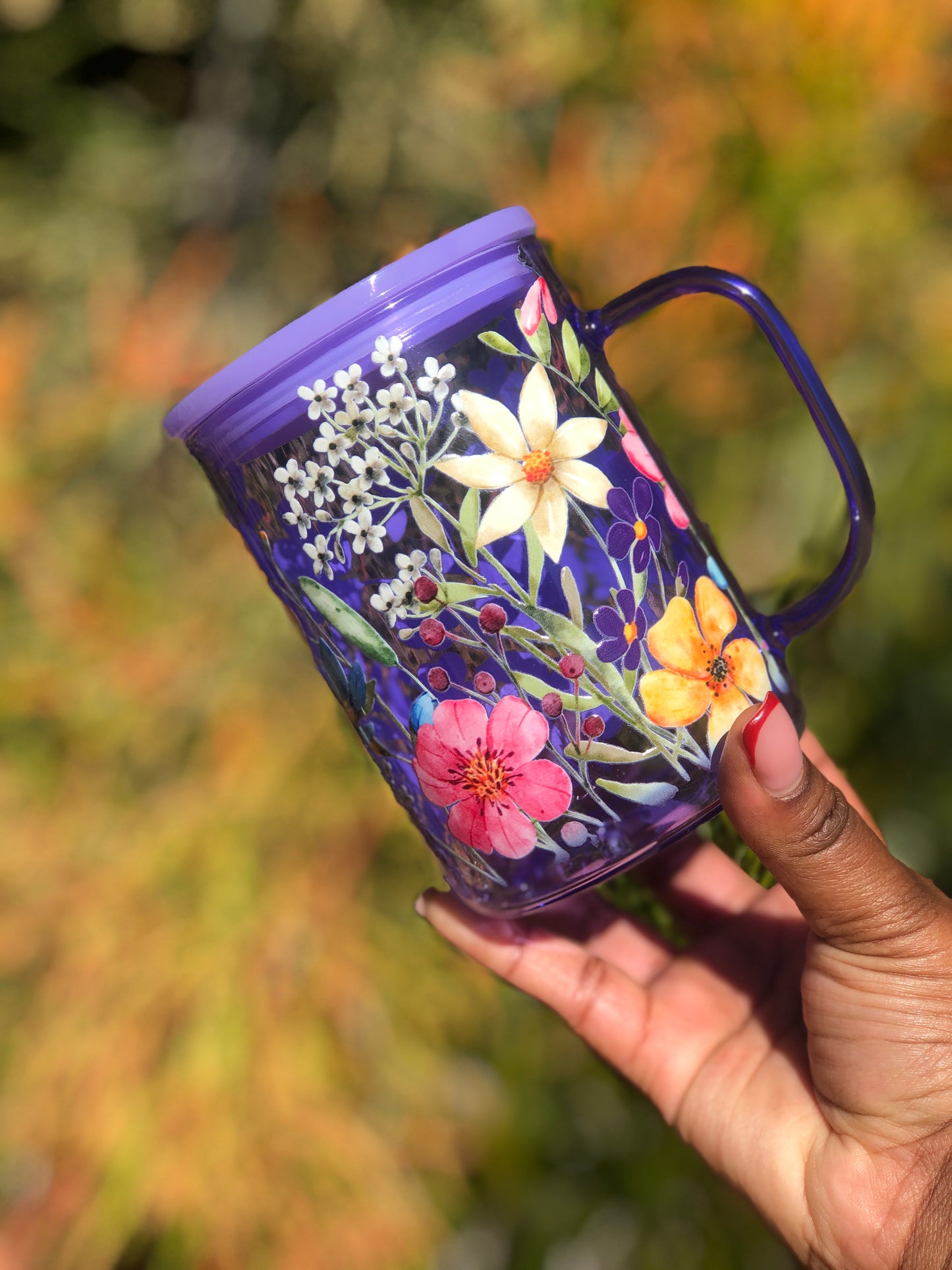 Glass Mug with Lid- Colourful Florals