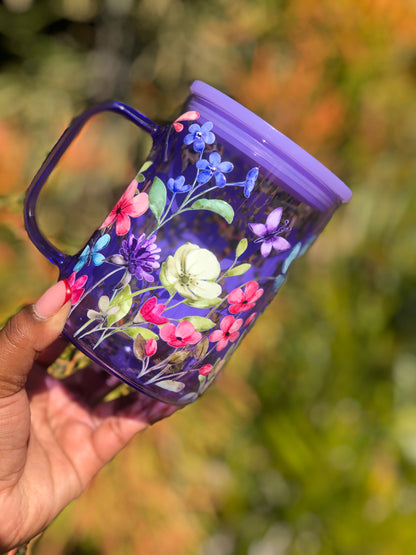 Glass Mug with Lid- Colourful Florals