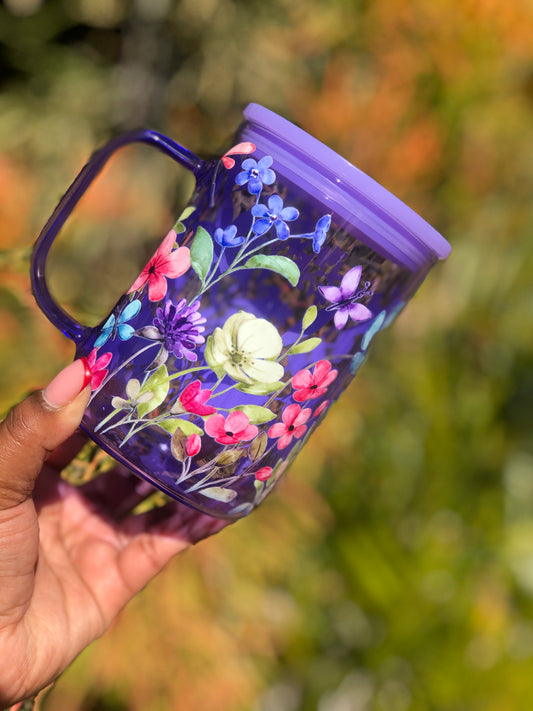 Glass Mug with Lid- Colourful Florals