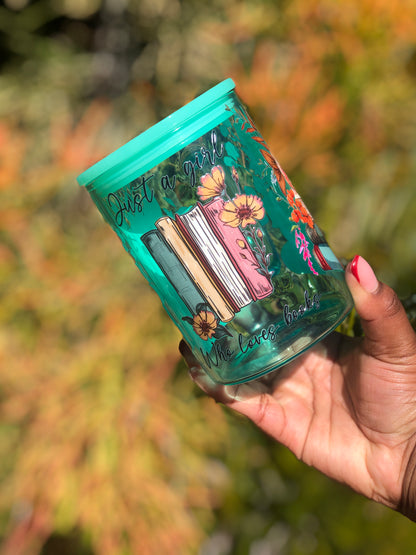 Glass Mug With Lid - Just a Girl that Loves Books