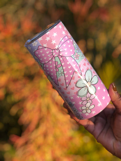 15oz Skinny Tumbler - Colourful Bows