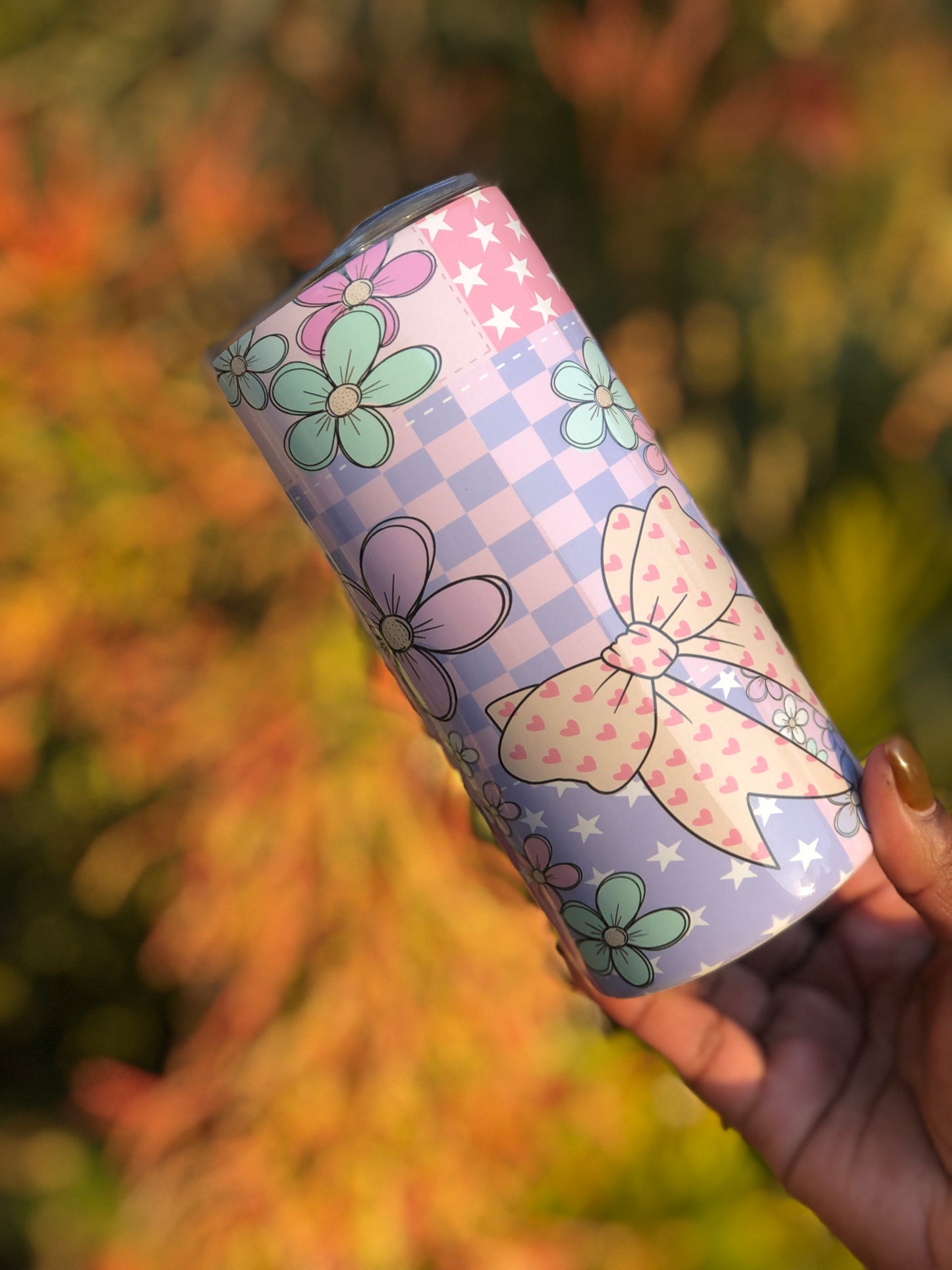 15oz Skinny Tumbler - Colourful Bows
