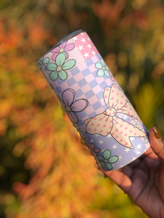 15oz Skinny Tumbler - Colourful Bows