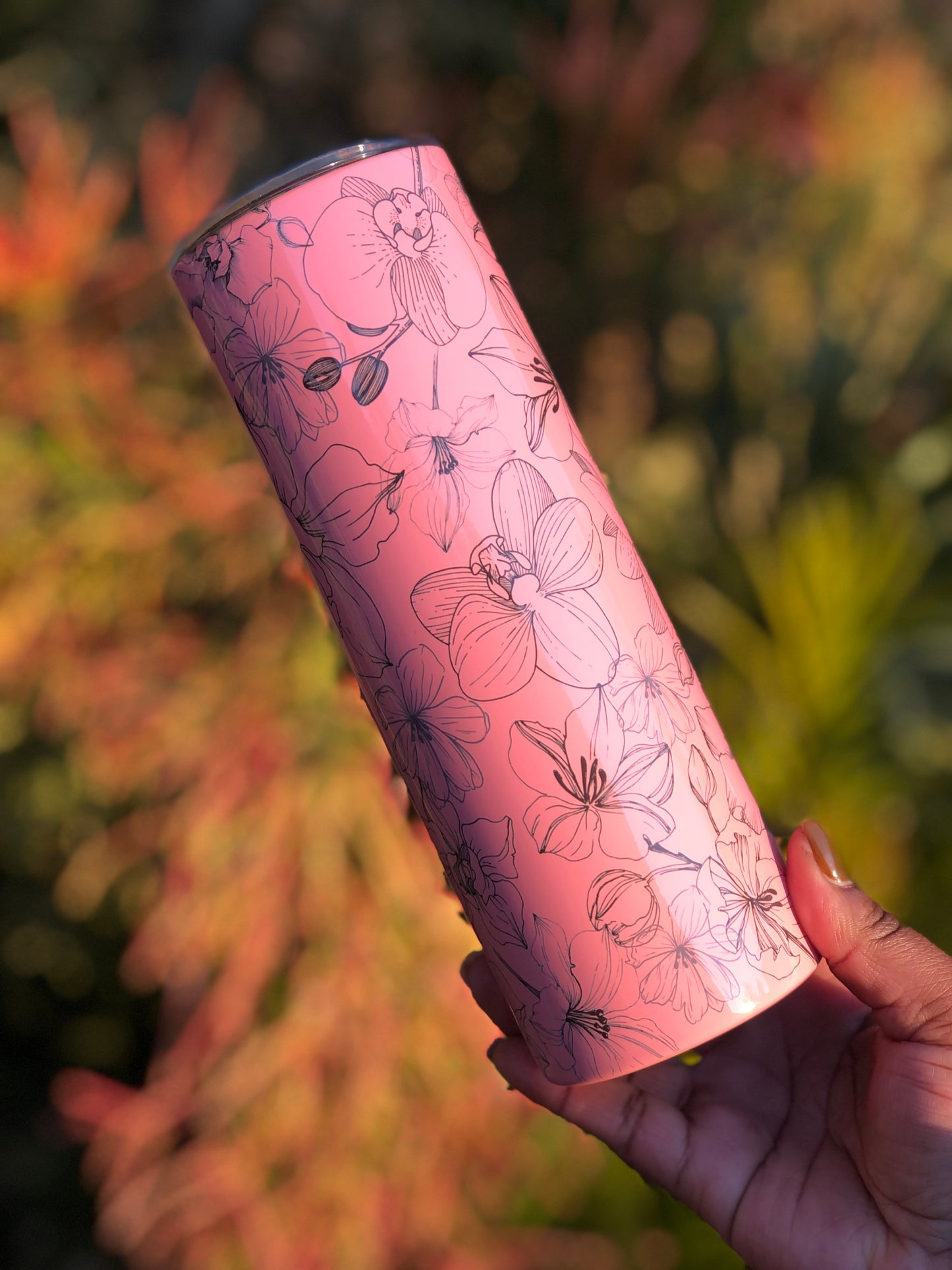 20oz Skinny Tumbler - Black Floral Petals